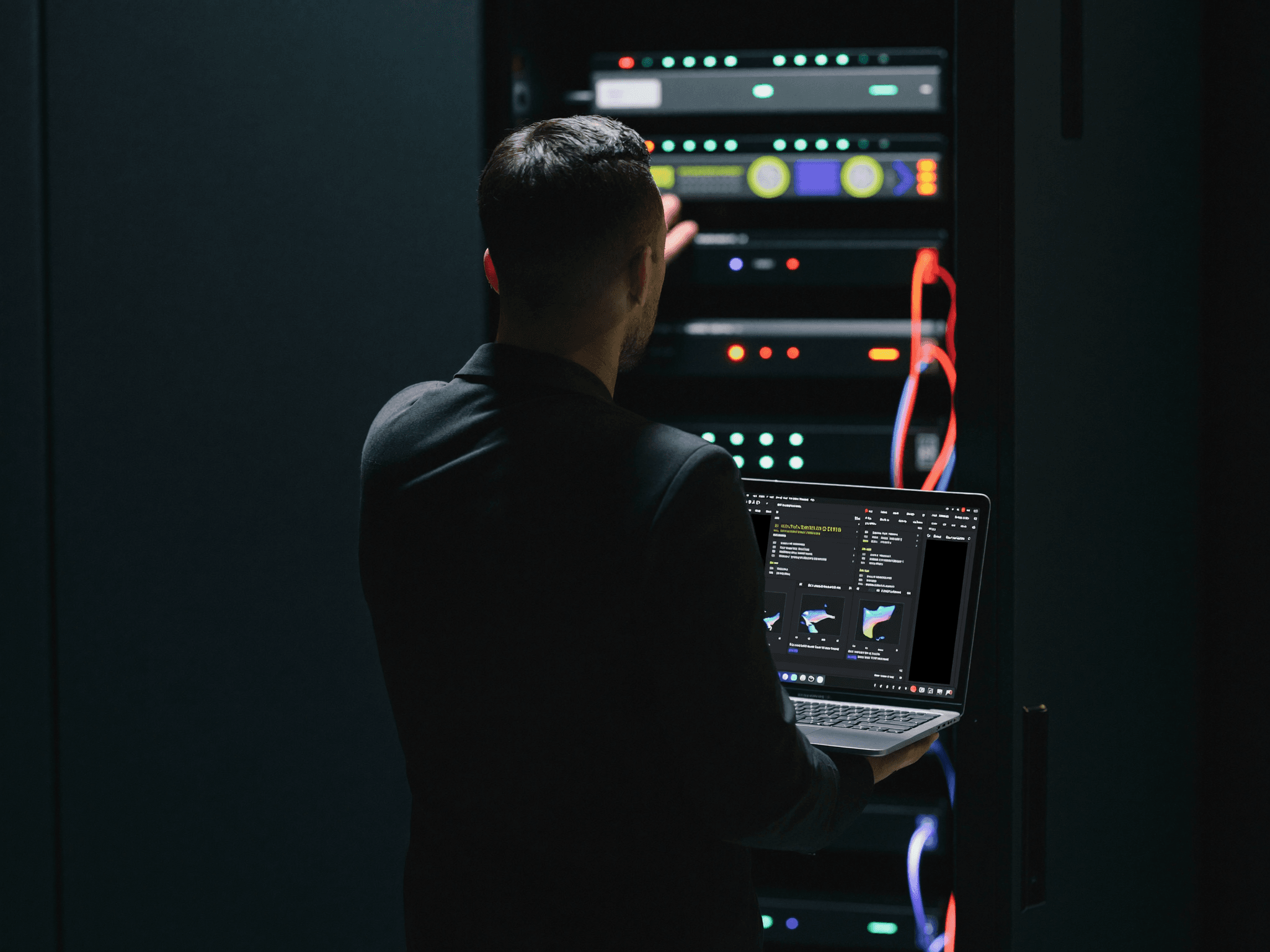 Engineer van HZ IT Services controleert een serverrack